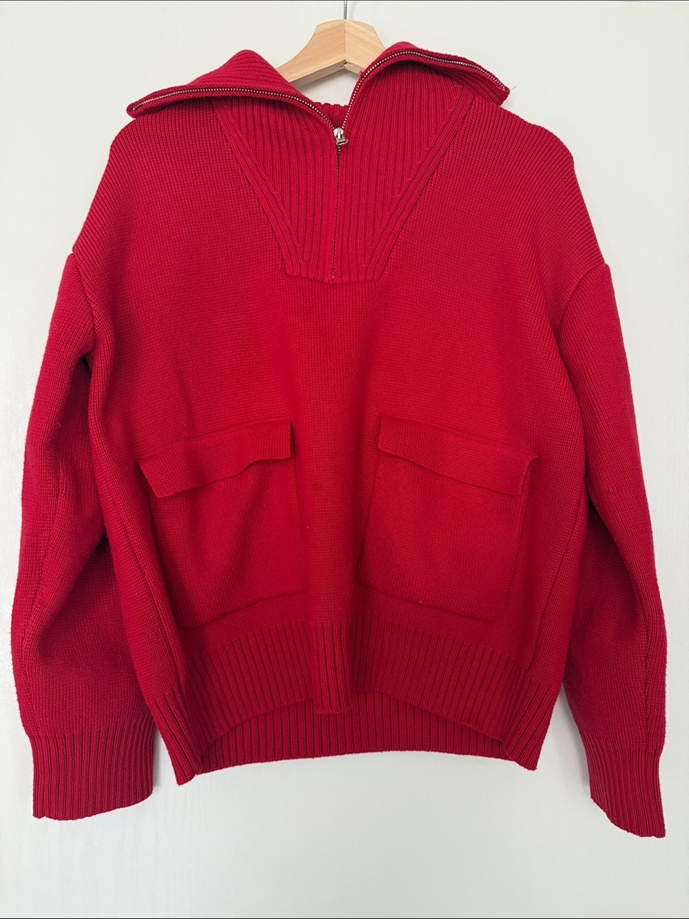Anthropologie Men's Red Zip-Neck Knit Sweater with Pockets